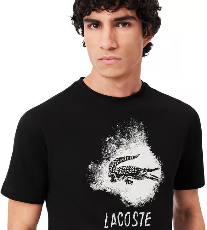 LACOSTE Black Graphic Crocodile Logo T-Shirt