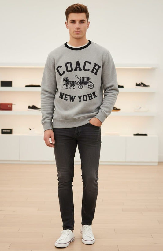 Coach Front Print Heavy Quality Sweatshirt In Grey - Premium Winter Collection