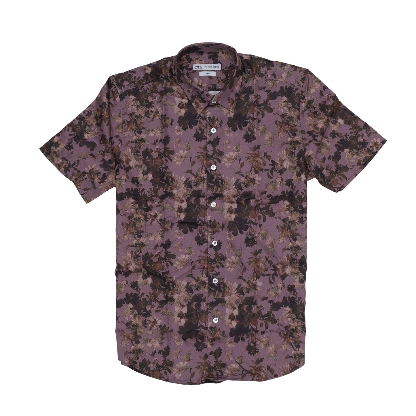 ZARA Floral Print Mauve Short Sleeve Shirt
