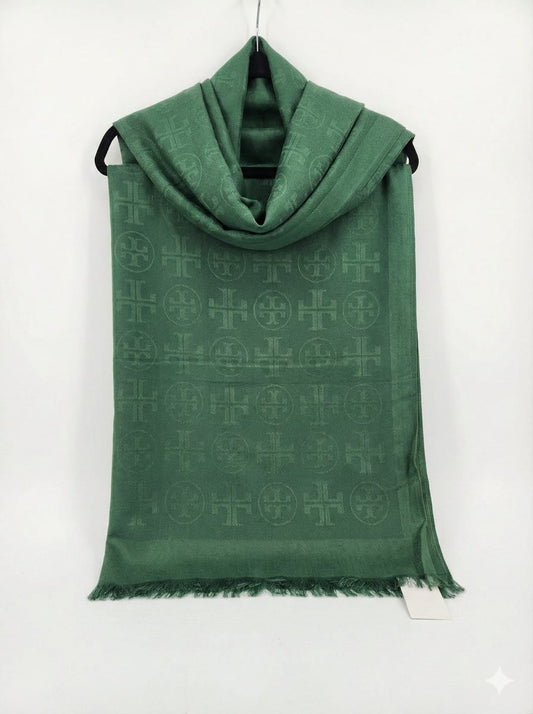 Hermès Monogrammed Green Cashmere Scarf