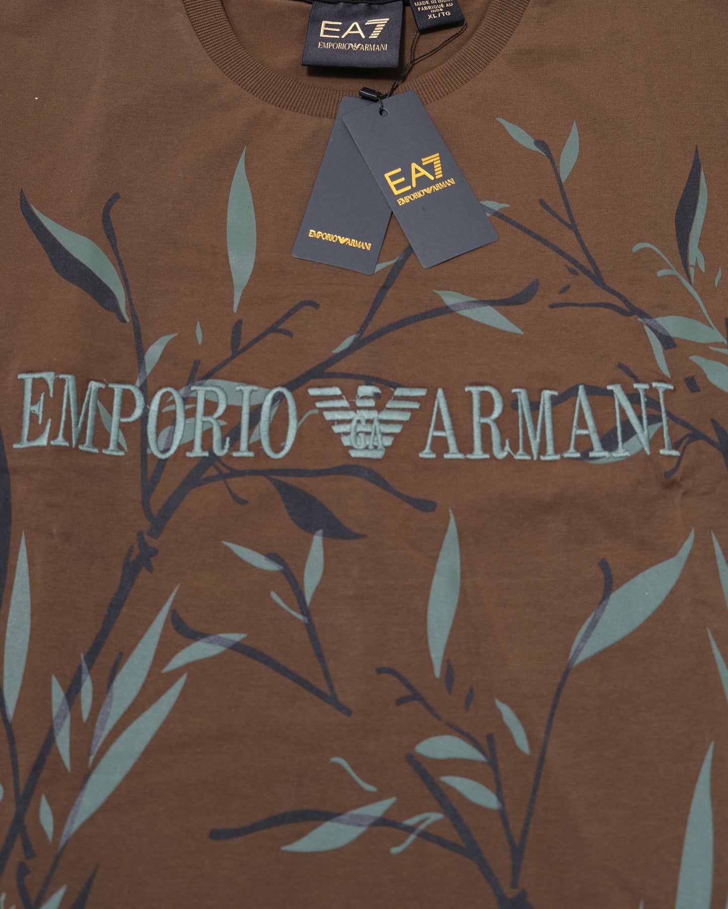 EA7 Emporio Armani Olive Green Botanical Print Logo T-shirt