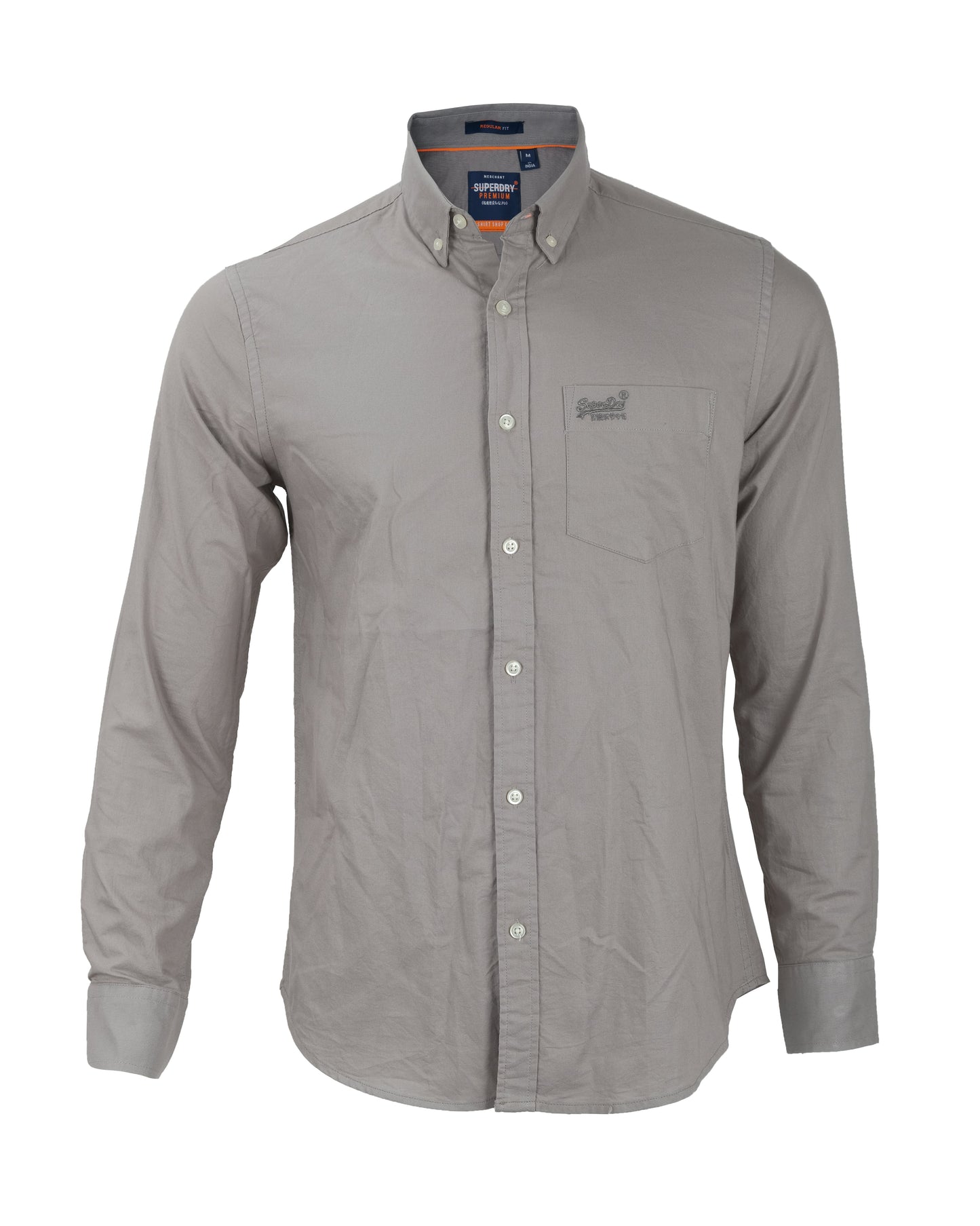 SUPERDRY Khaki Grey Core Oxford Button-Down Long Sleeve Shirt