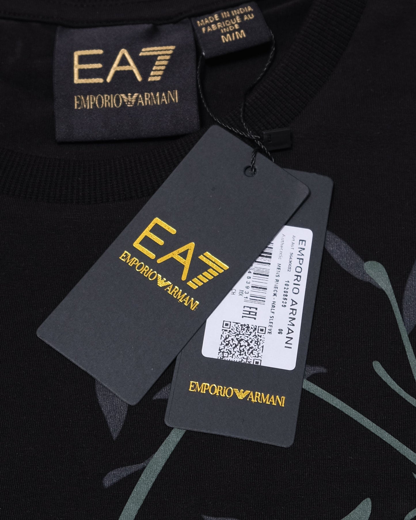 EMPORIO ARMANI EA7 Black Botanical Graphic Logo T-shirt
