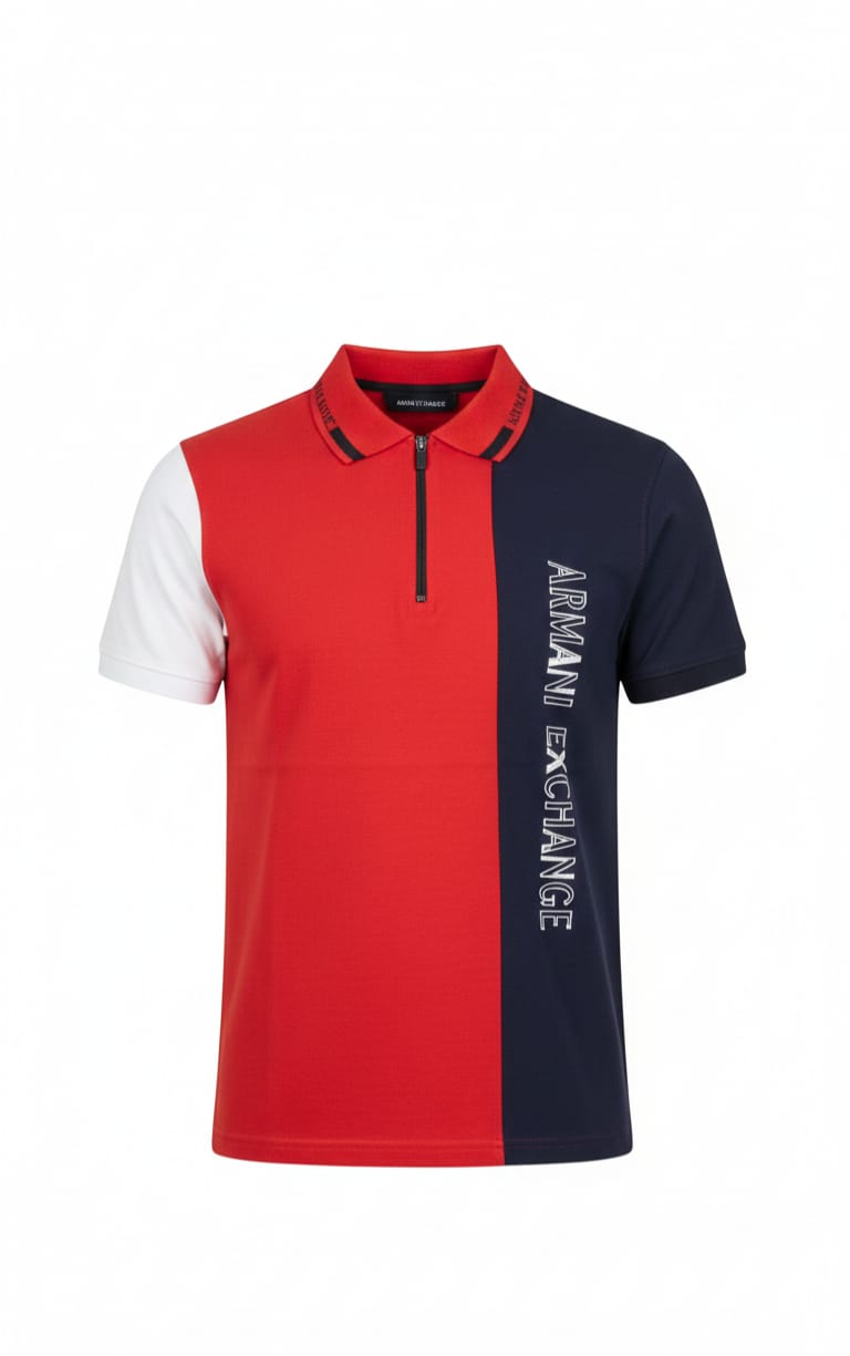 ARMANI EXCHANGE Electric Crimson Tailored Fit Colorblock Piqué Polo Shirt