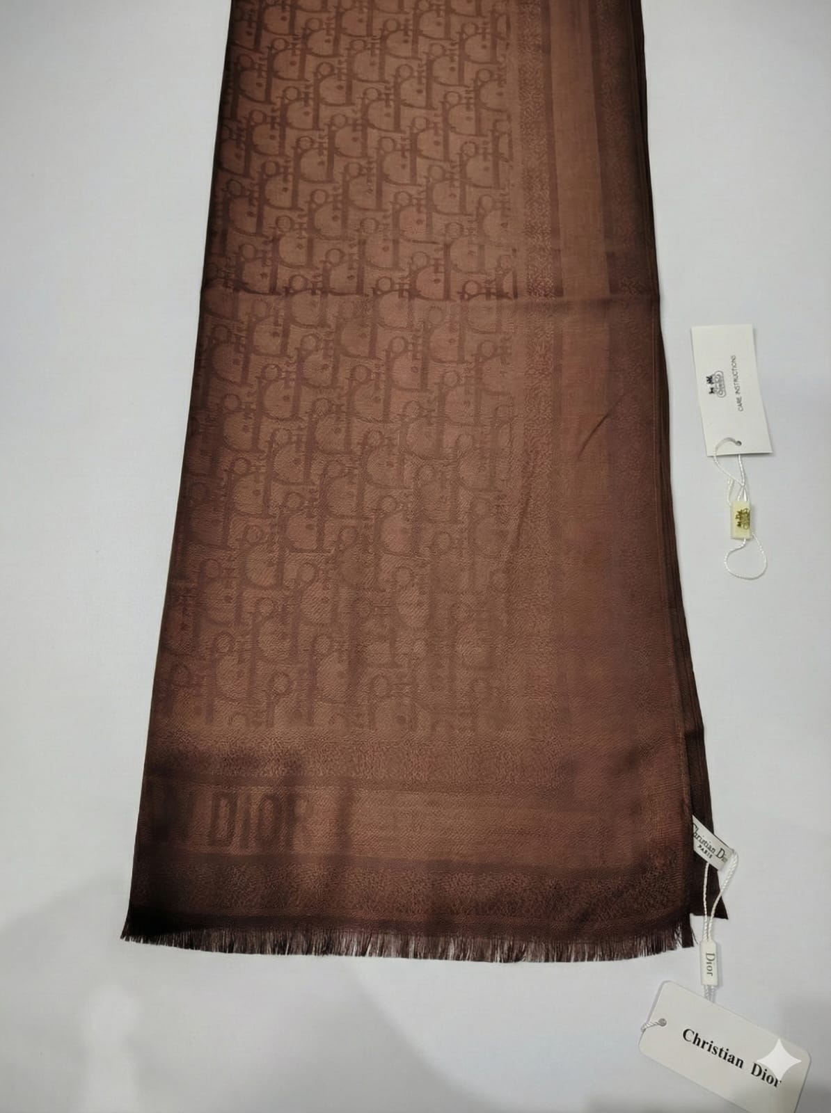 Dior Monogrammed Brown Cashmere Blend Scarf