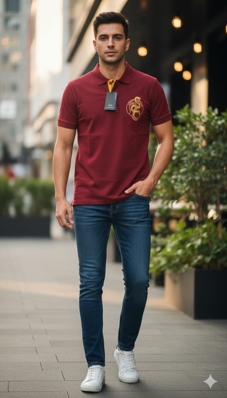 ARMANI Exchange Snake Emblem Polo Shirt in Burgundy