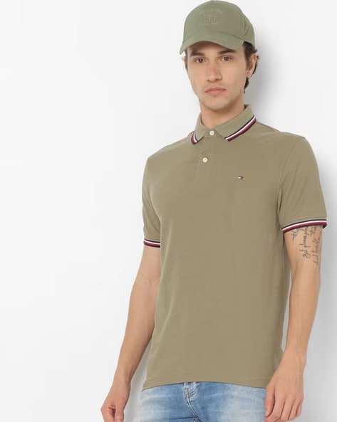 TOMMY HILFIGER Khaki Green Classic Fit Pique Polo Shirt