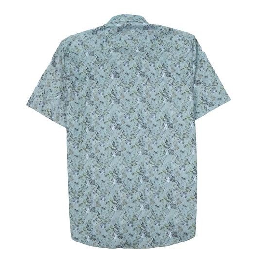 ZARA Tranquil Aqua Short Sleeve Floral Vacation Shirt