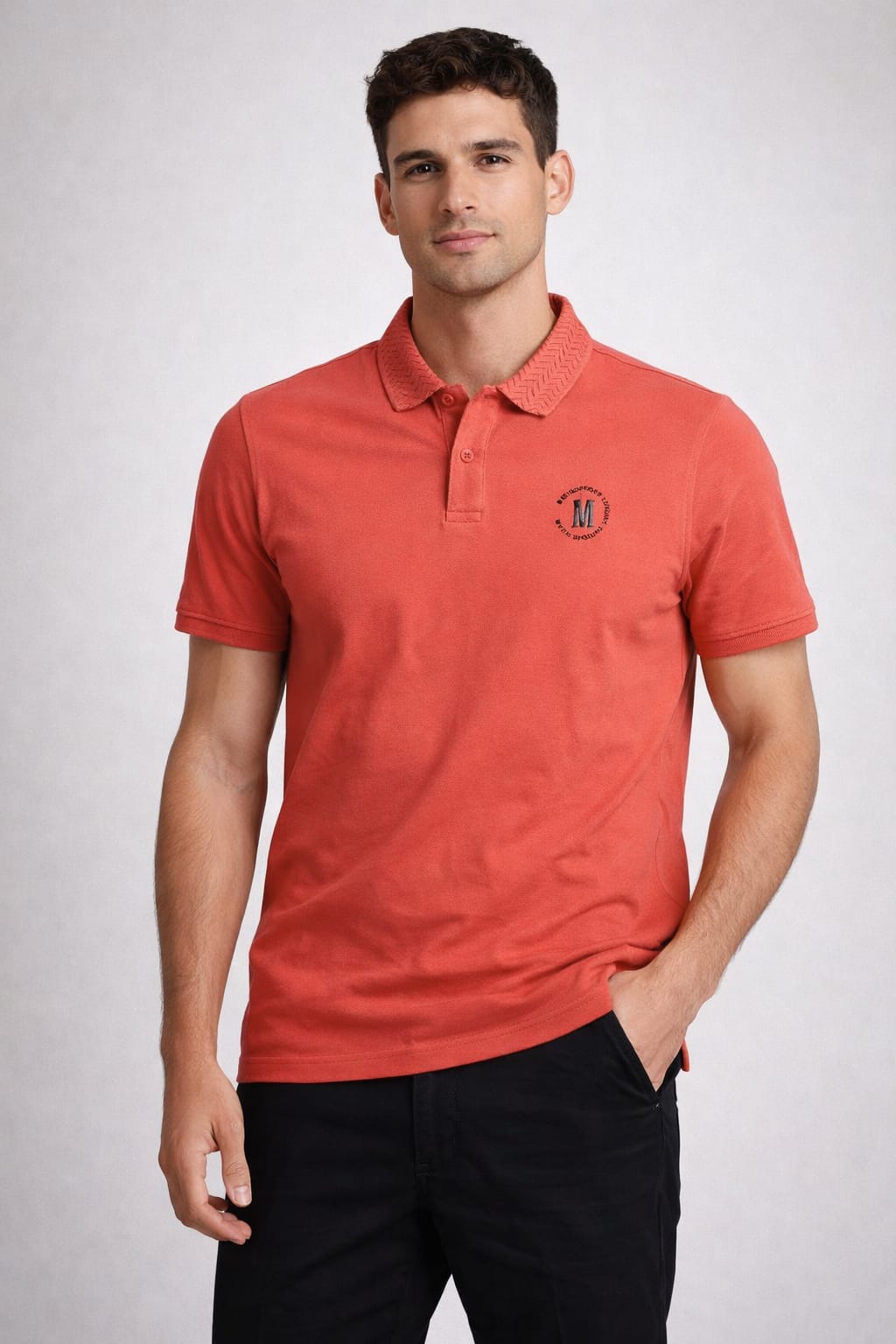 MONCLER Luminous Coral Tailored Fit Short Sleeve Piqué Polo Shirt
