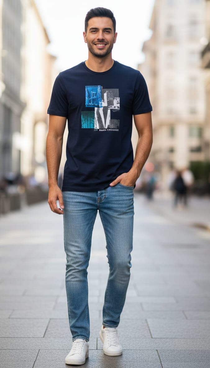 ARMANI EXCHANGE Oceanic Teal Tailored Fit Short Sleeve T-Shirt