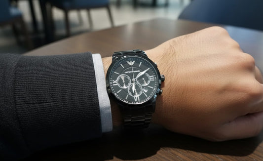 EMPORIO ARMANI Starlit Onyx Luxe Chronograph Stainless Steel Watch