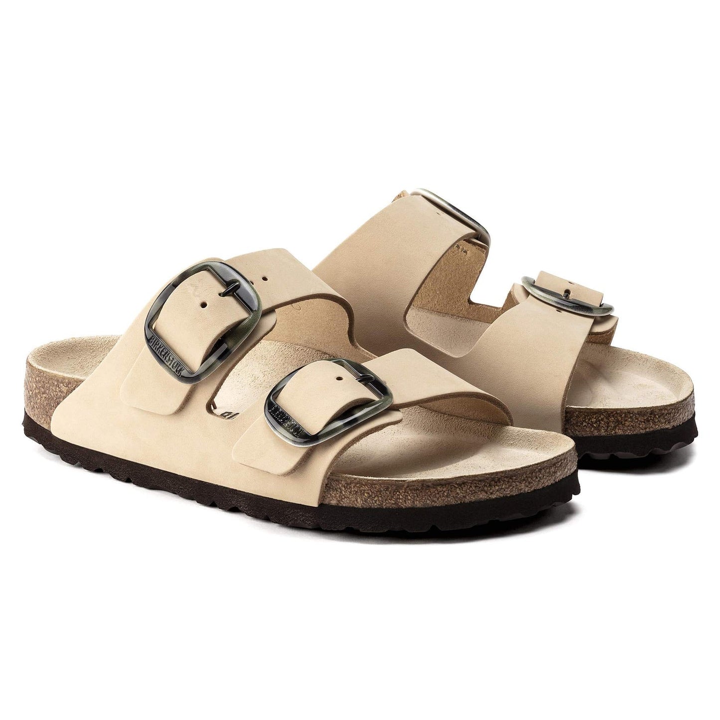 Birkenstock Arizona Big Buckle Nubuck Leather Sandal Beige Black