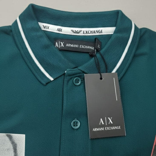 ARMANI EXCHANGE Graphic Polo Shirt in Teal