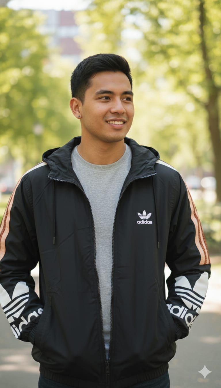 Adidas Classic Windbreaker Jacket with Iconic Stripes