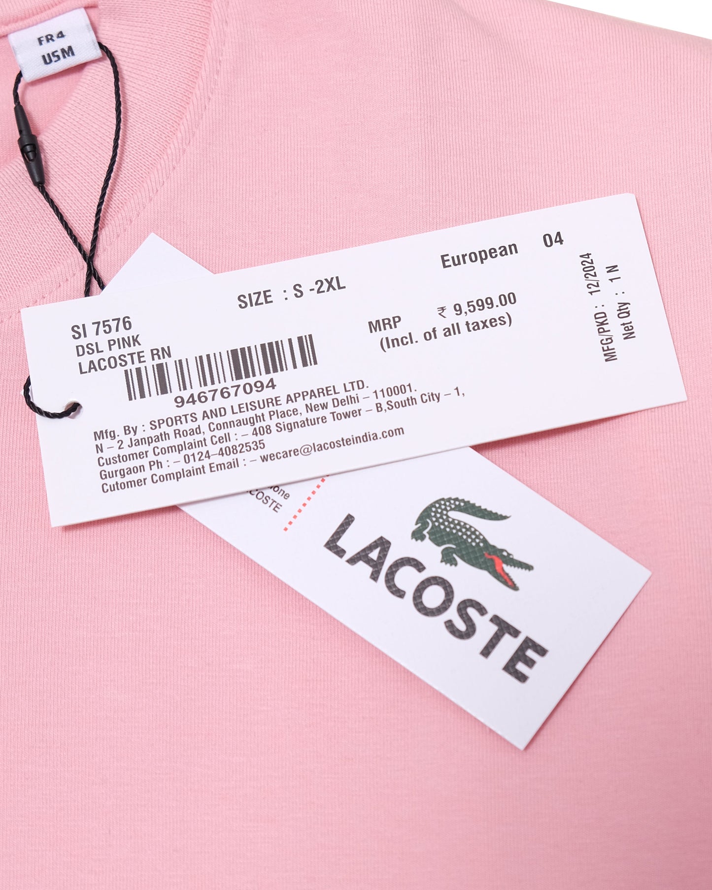 LACOSTE Pink Graphic Crocodile Logo Crew Neck T-shirt