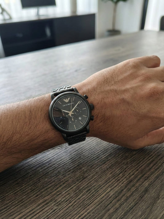 EMPORIO ARMANI Starlit Charcoal Sophisticated Chronograph Watch