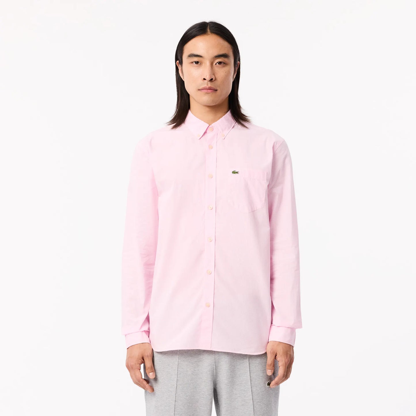Lacoste Classic Fit Pink Piqué Button-Down Shirt