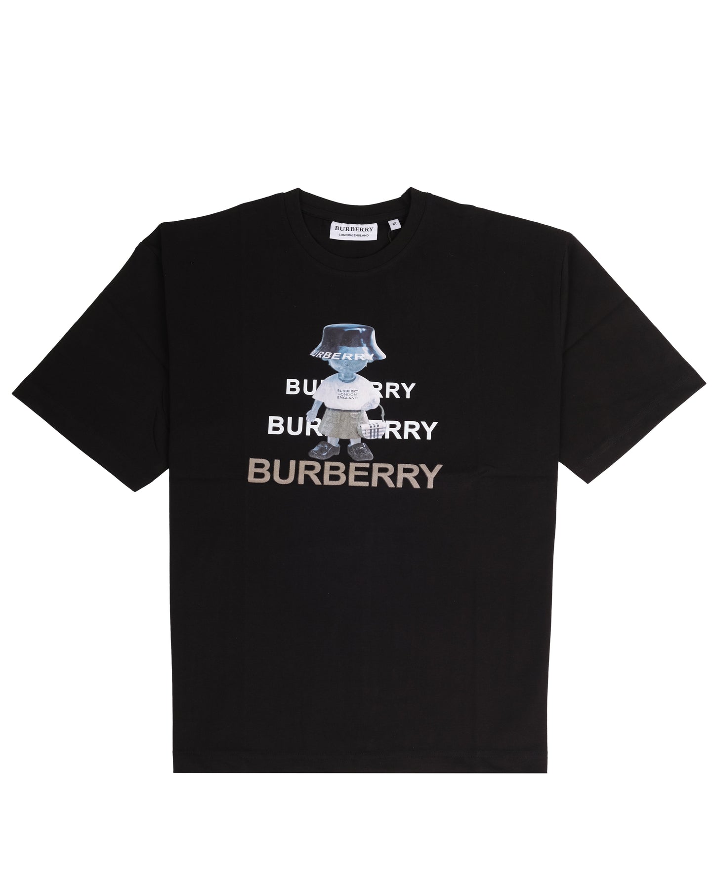BURBERRY Black Cartoon Mascot Logo Print Short Sleeve T-shirt