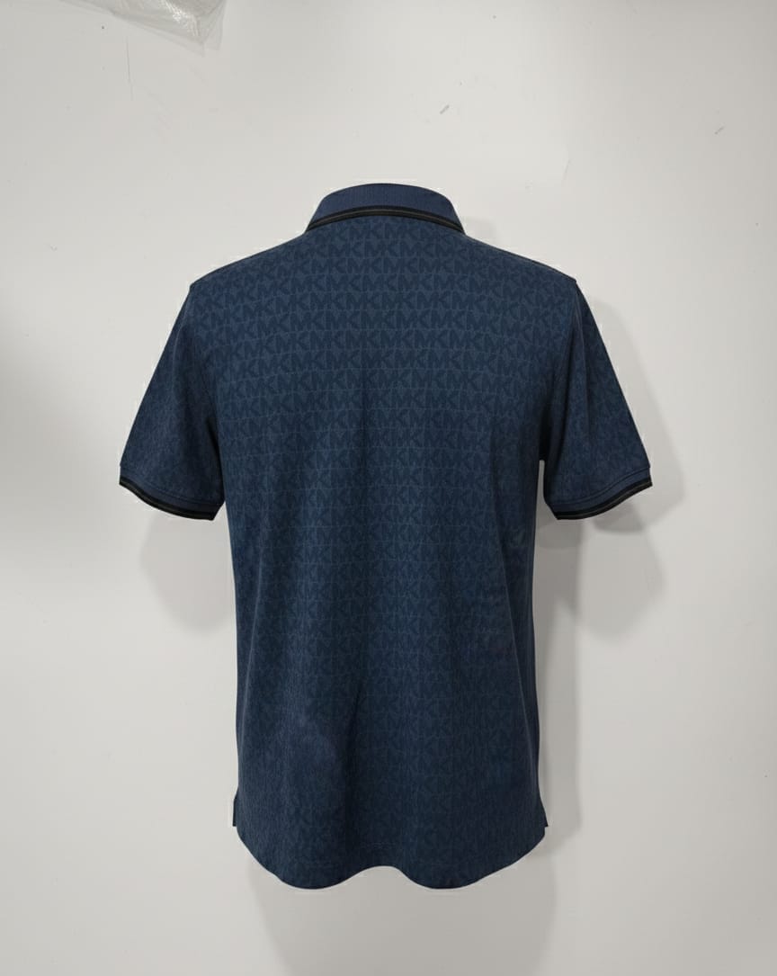 MICHAEL KORS Celestial Indigo Textured Slim Fit Short Sleeve Polo Shirt