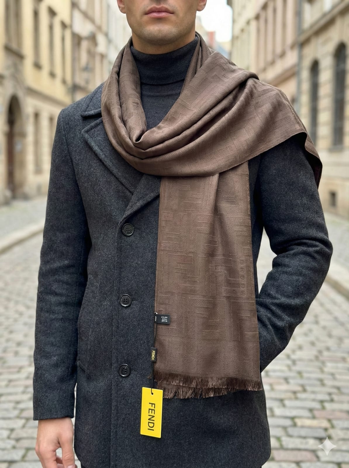 FENDI Luxe Brown Cashmere Blend Scarf