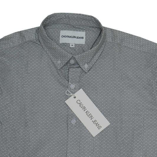 CALVIN KLEIN Geometric Patterned Grey Button-Up Shirt