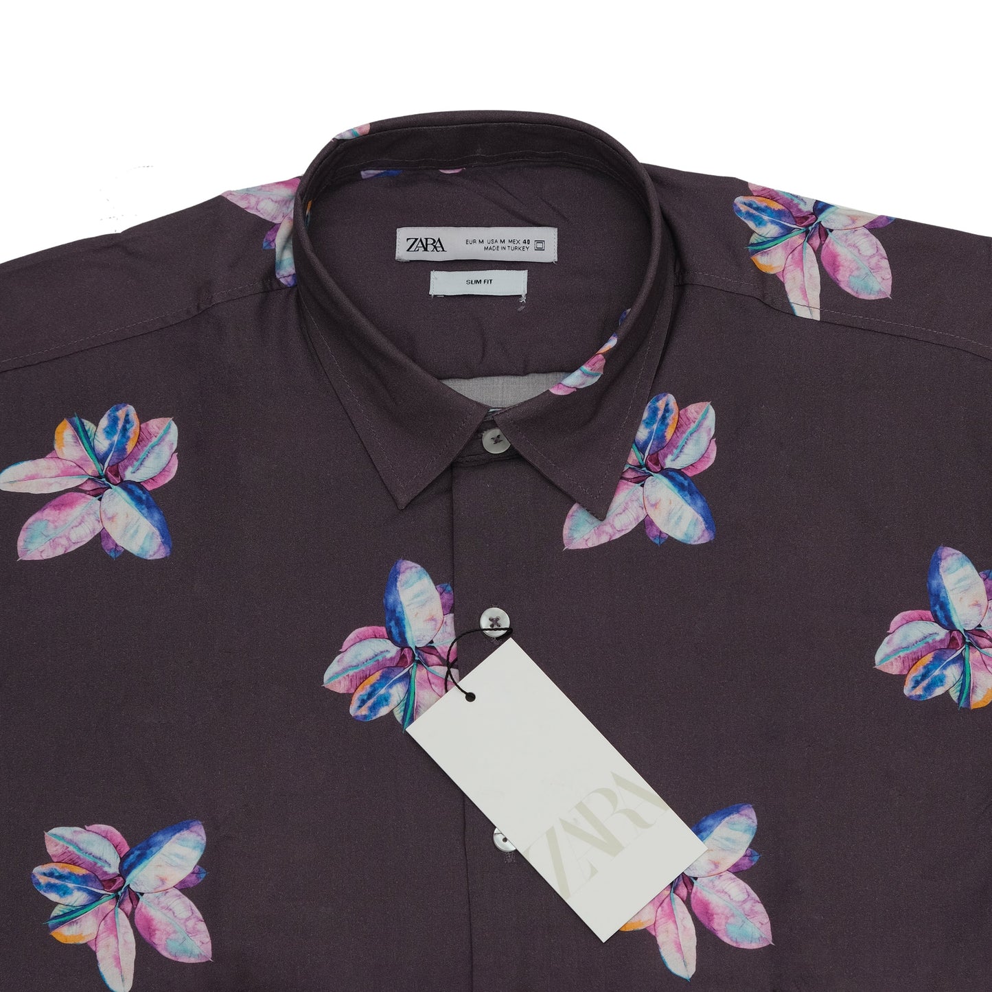 ZARA Dark Floral Print Short Sleeve Shirt