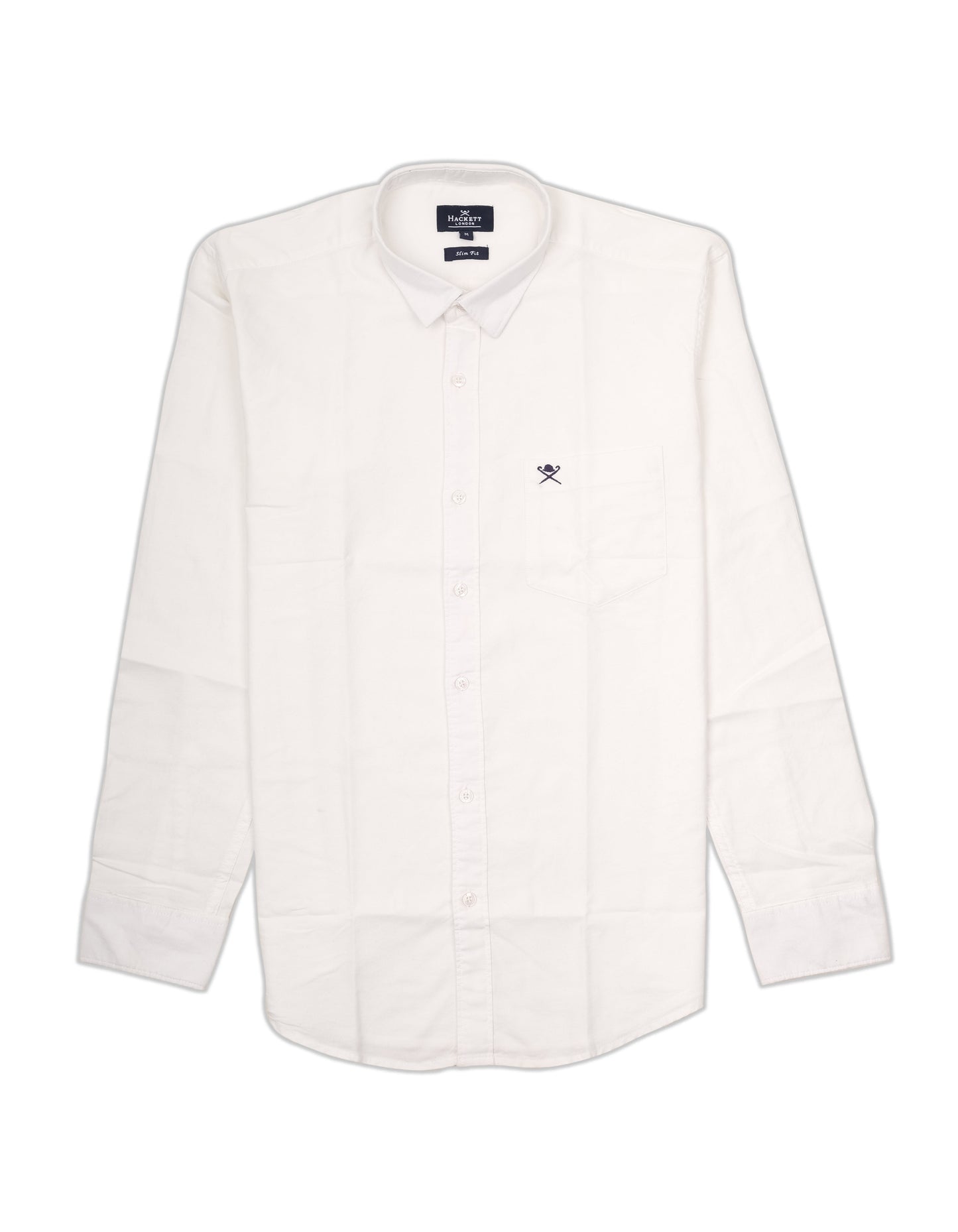HACKETT LONDON Classic White Long Sleeve Chest Embroidered Oxford Shirt