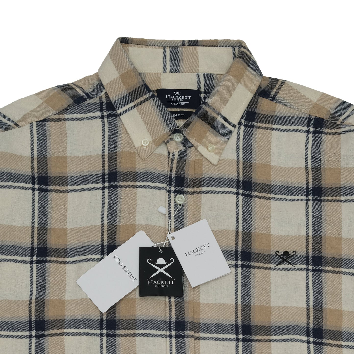 HACKETT LONDON Beige and Navy Check Flannel Shirt
