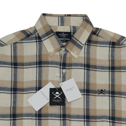 HACKETT LONDON Beige and Navy Check Flannel Shirt