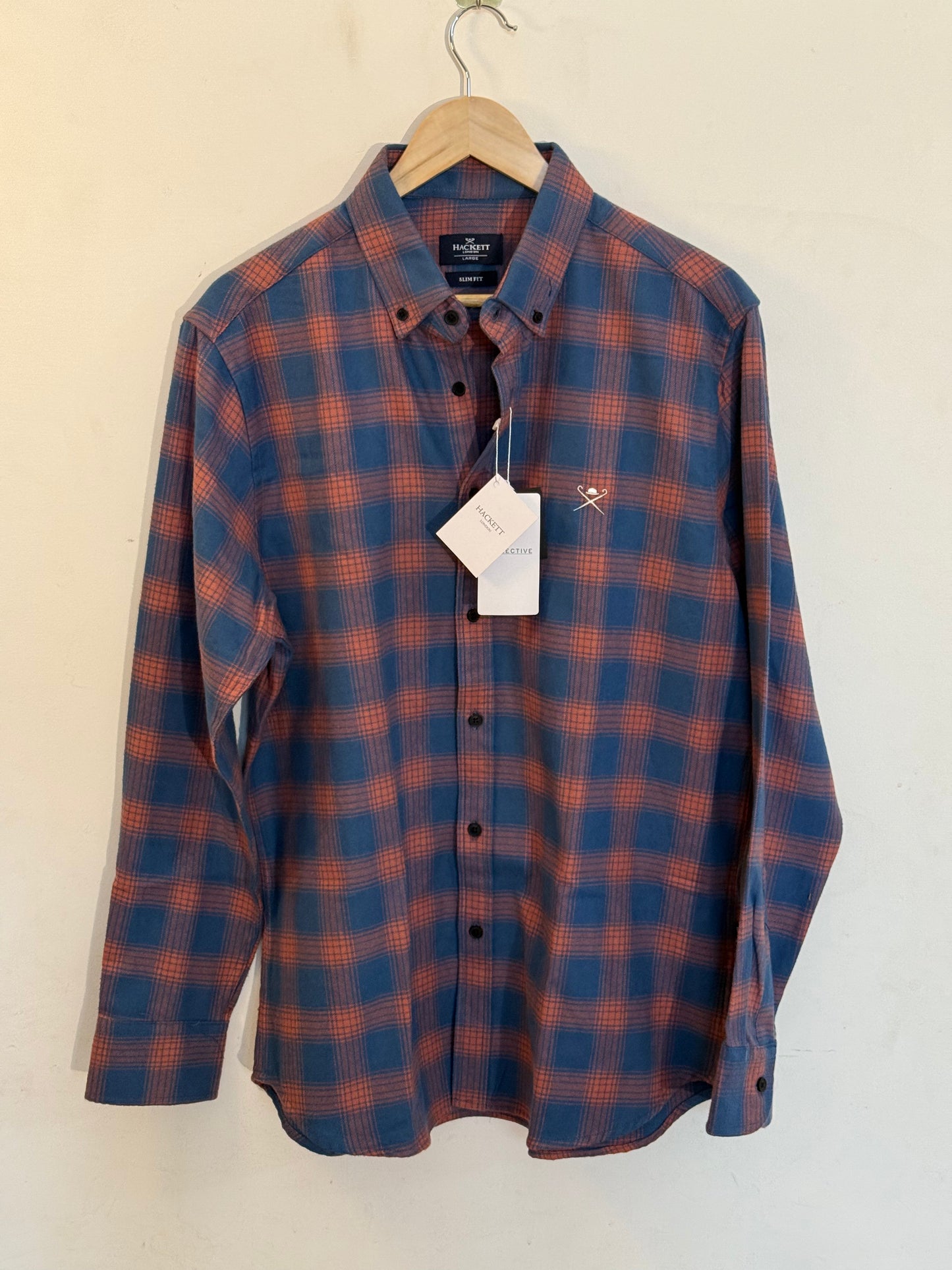HACKETT LONDON Blue Red Plaid Long Sleeve Button-Down Oxford Shirt