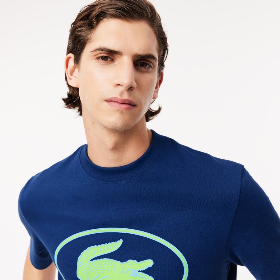 LACOSTE Navy Blue Graphic Crocodile Logo T-Shirt