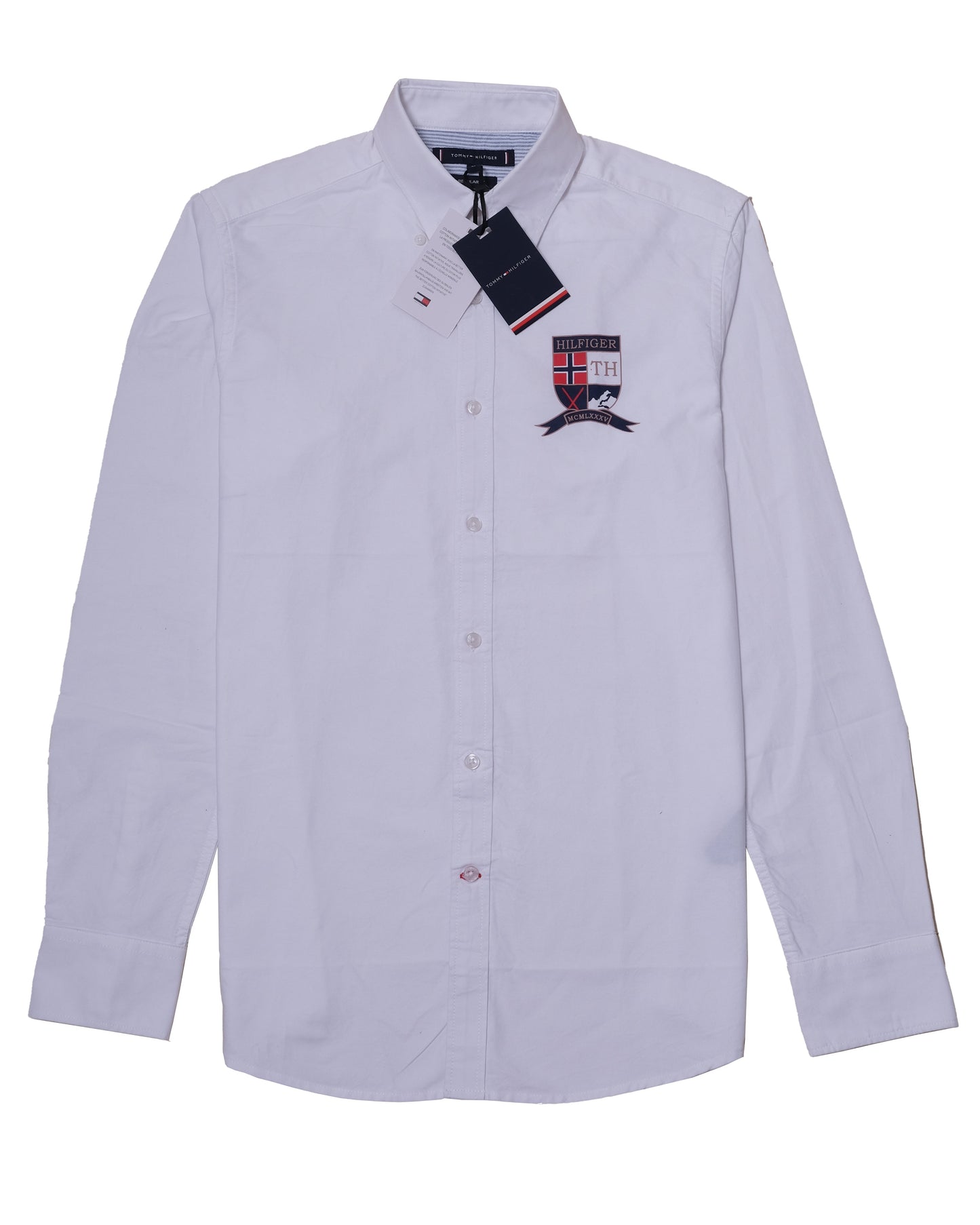 TOMMY HILFIGER White Oxford Crest Embroidery Long Sleeve Shirt