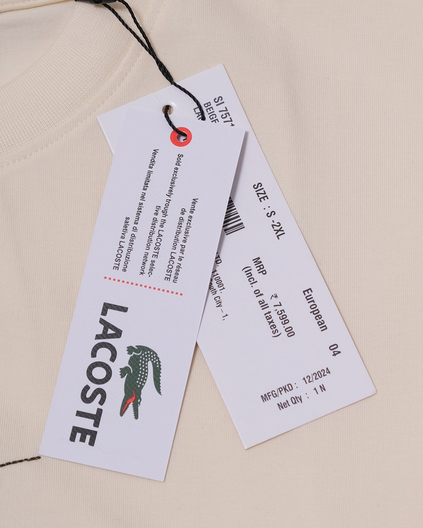 LACOSTE Off-White Abstract Croc Sketch Graphic Crewneck T-shirt