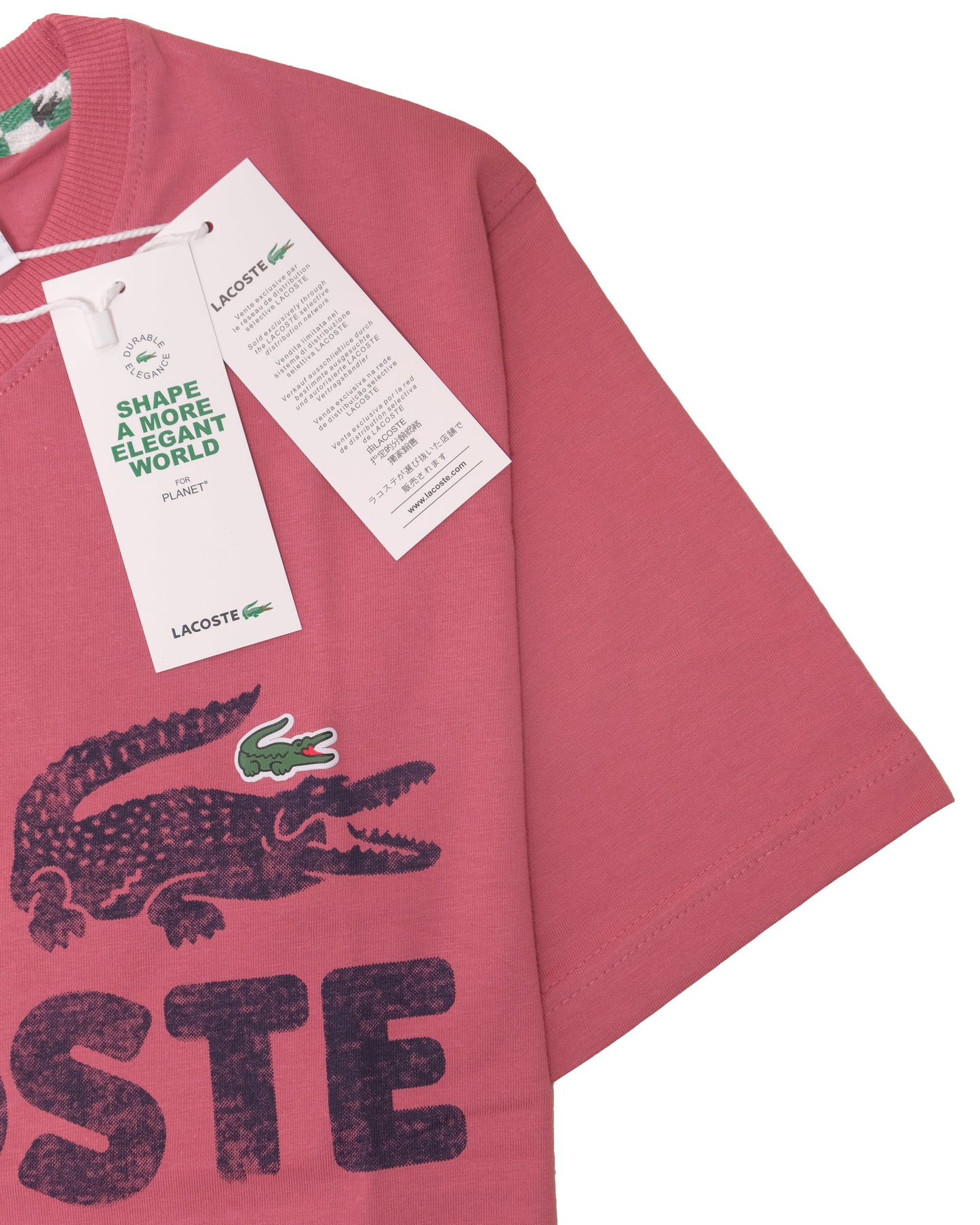 LACOSTE Club Pink Graphic Croc Logo Crew Neck T-shirt