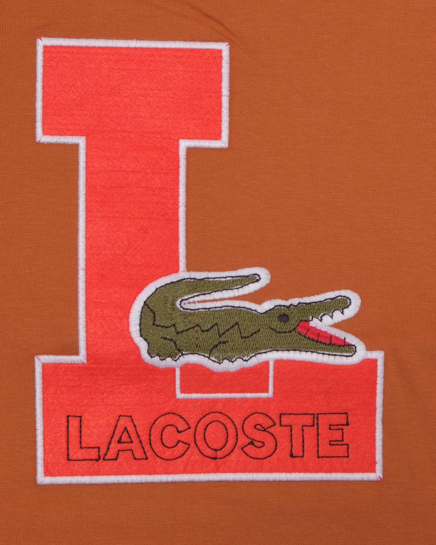 LACOSTE Orange Varsity Patch Croc Logo Appliqué Regular Fit T-shirt