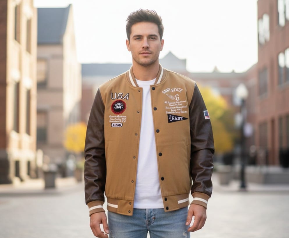 GANT Ultra Premium USA Varsity Jacket with Leather Sleeves