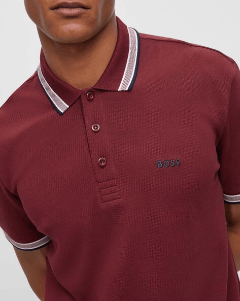 BOSS Maroon Contrast Trim Polo Shirt