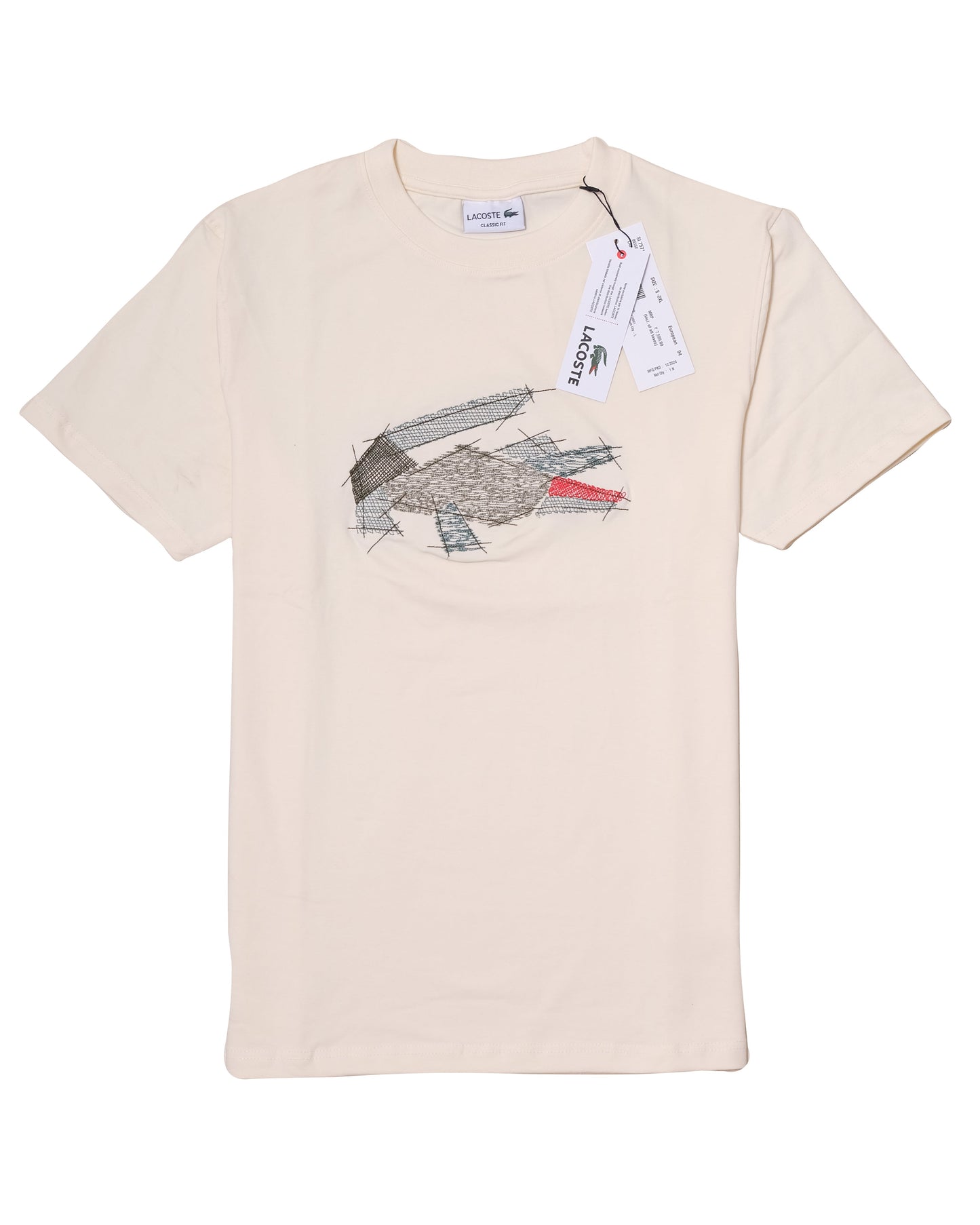 LACOSTE Off-White Abstract Croc Sketch Graphic Crewneck T-shirt