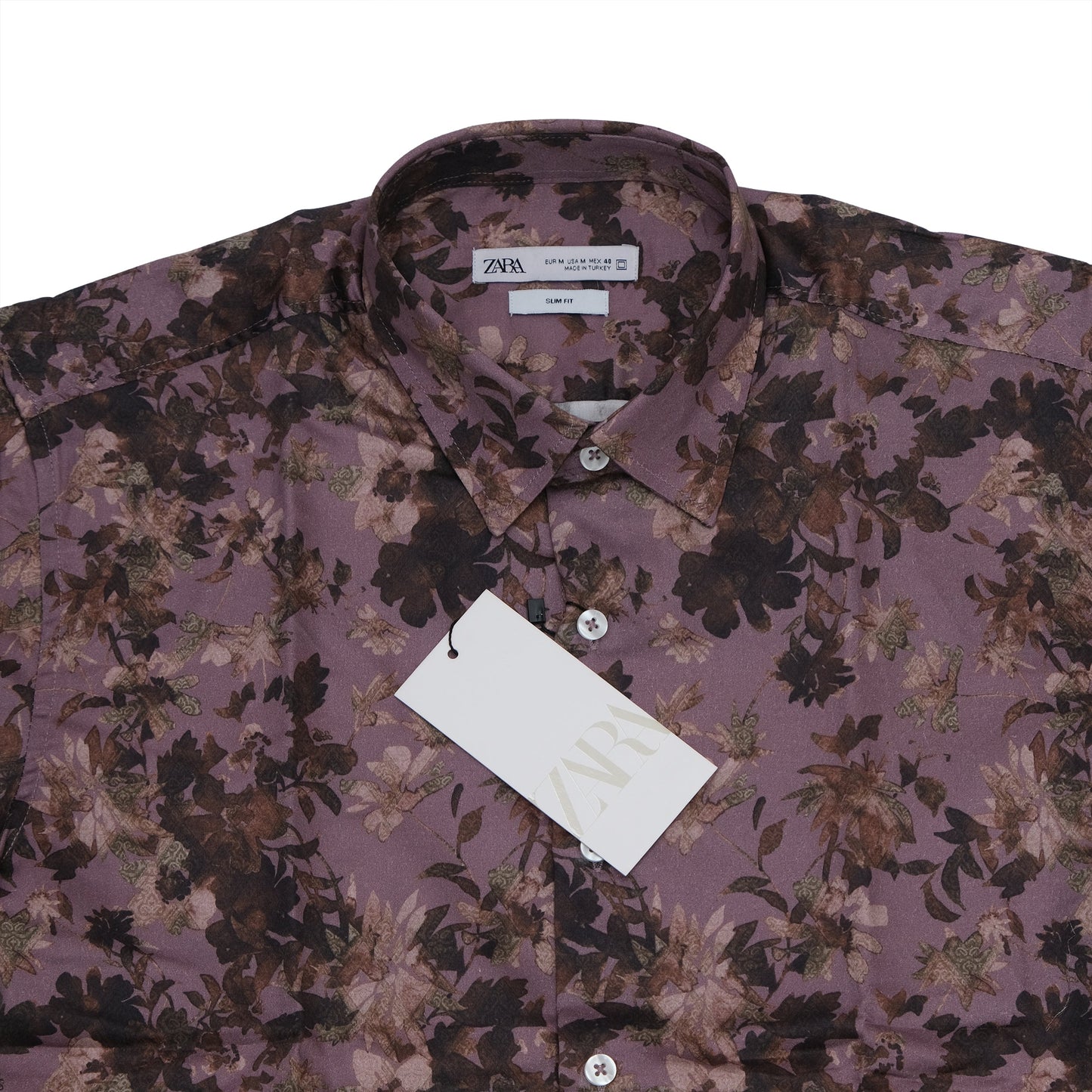 ZARA Floral Print Mauve Short Sleeve Shirt