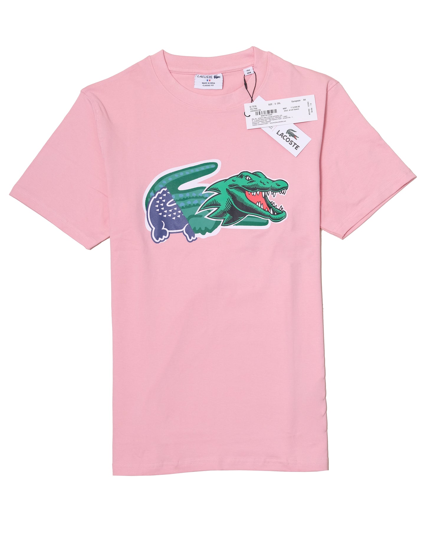 LACOSTE Pink Graphic Crocodile Logo Crew Neck T-shirt