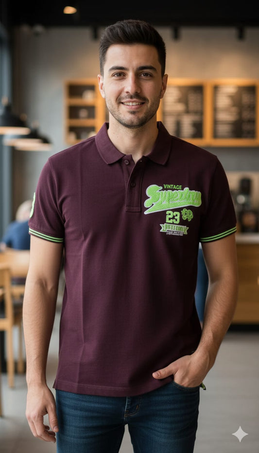 Superdry Vintage Graphic Polo Shirt in Burgundy