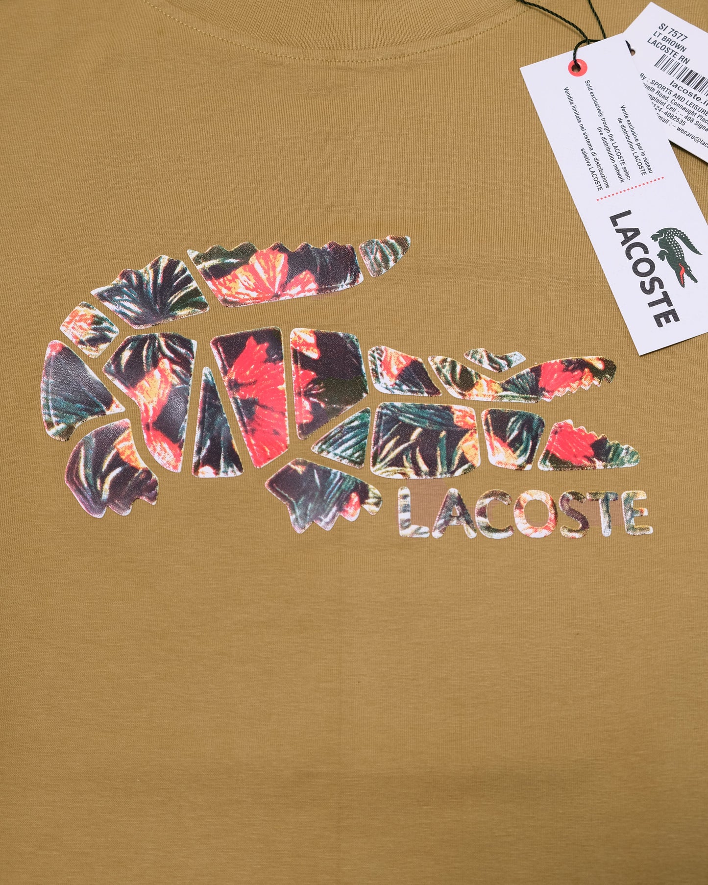LACOSTE Khaki Floral Croc Print Heritage Crewneck T-shirt