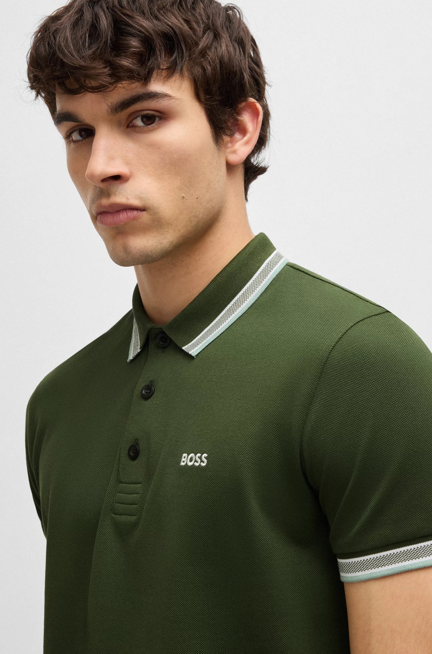 BOSS Military Green Contrast Trim Polo Shirt