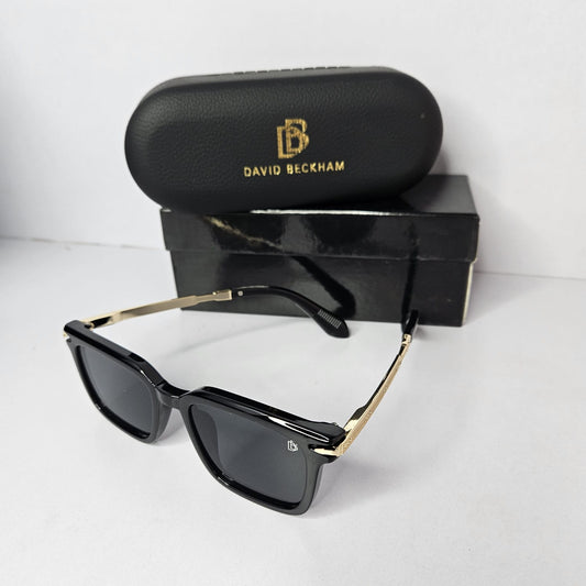 DAVID BECKHAM Obsidian Luxe Square Sunglasses with Gilded Details